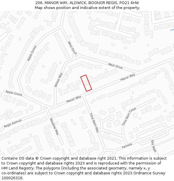 206, MANOR WAY, ALDWICK, BOGNOR REGIS, PO21 4HW: Location map and indicative extent of plot