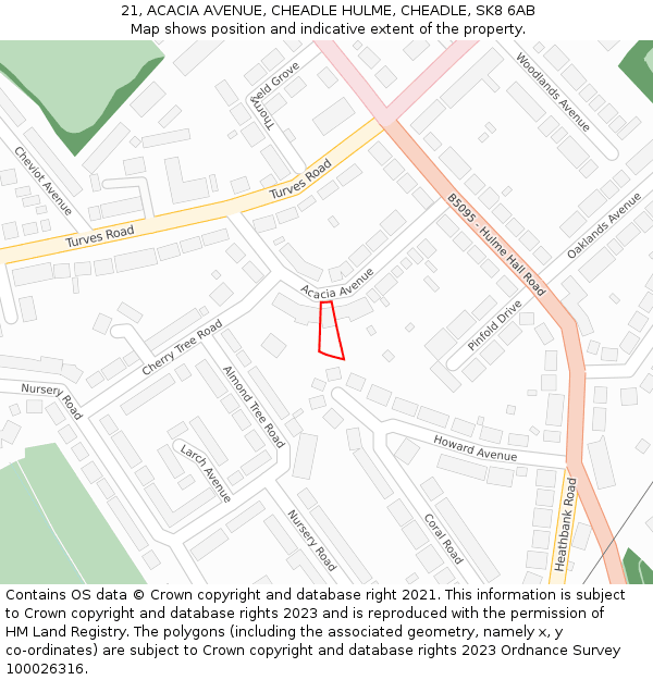 21, ACACIA AVENUE, CHEADLE HULME, CHEADLE, SK8 6AB: Location map and indicative extent of plot