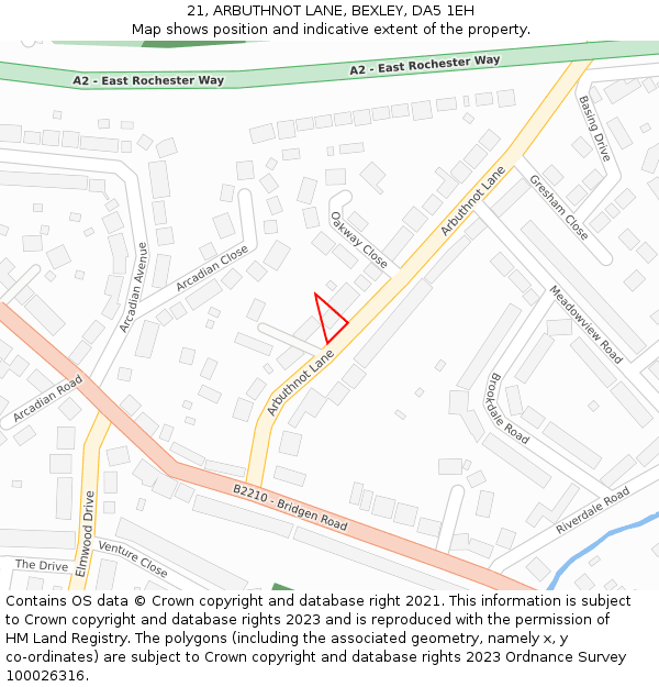 21, ARBUTHNOT LANE, BEXLEY, DA5 1EH: Location map and indicative extent of plot