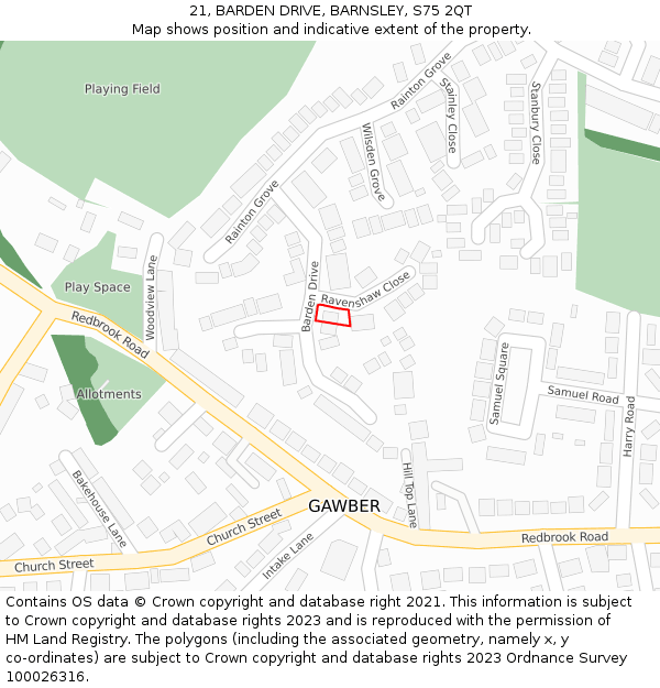 21, BARDEN DRIVE, BARNSLEY, S75 2QT: Location map and indicative extent of plot