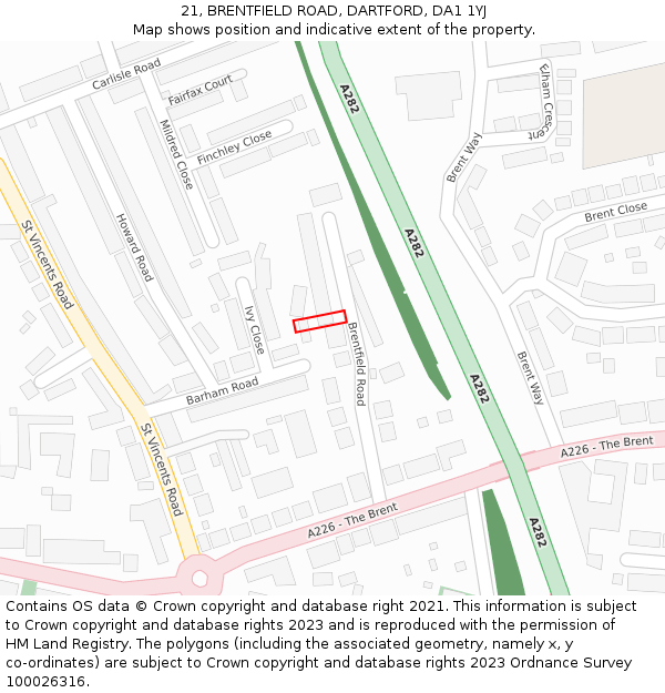 21, BRENTFIELD ROAD, DARTFORD, DA1 1YJ: Location map and indicative extent of plot