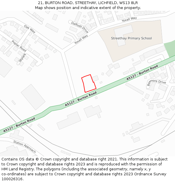 21, BURTON ROAD, STREETHAY, LICHFIELD, WS13 8LR: Location map and indicative extent of plot