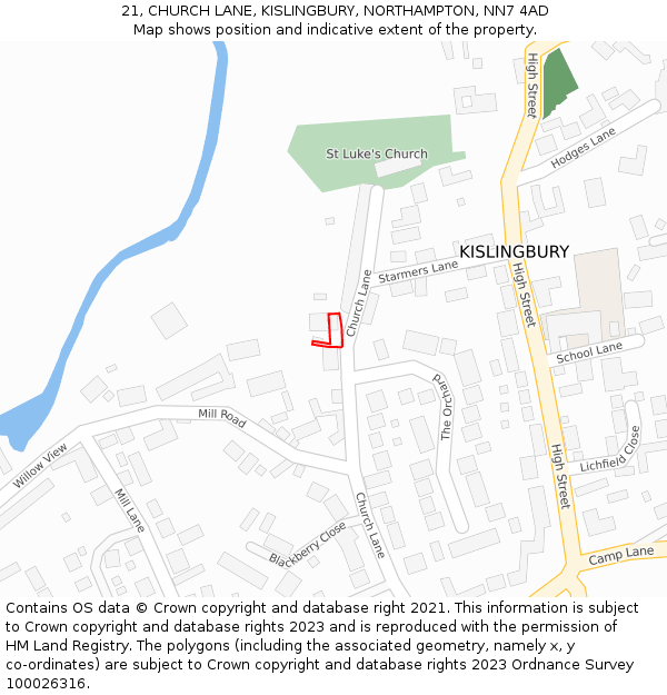 21, CHURCH LANE, KISLINGBURY, NORTHAMPTON, NN7 4AD: Location map and indicative extent of plot