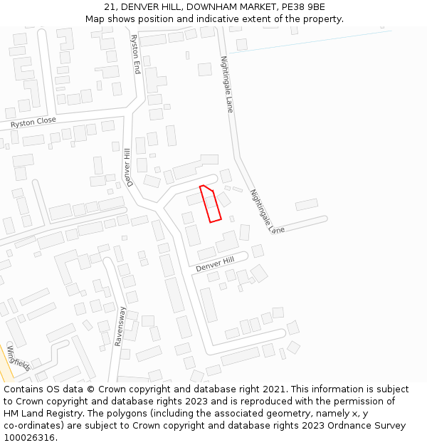 21, DENVER HILL, DOWNHAM MARKET, PE38 9BE: Location map and indicative extent of plot