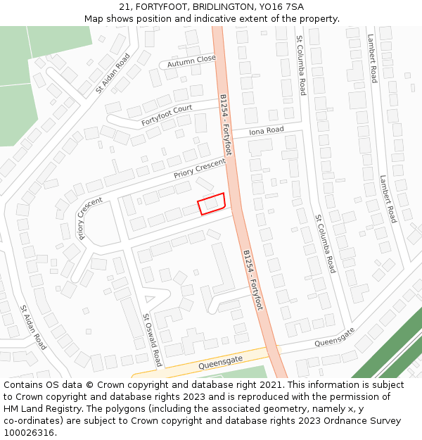 21, FORTYFOOT, BRIDLINGTON, YO16 7SA: Location map and indicative extent of plot