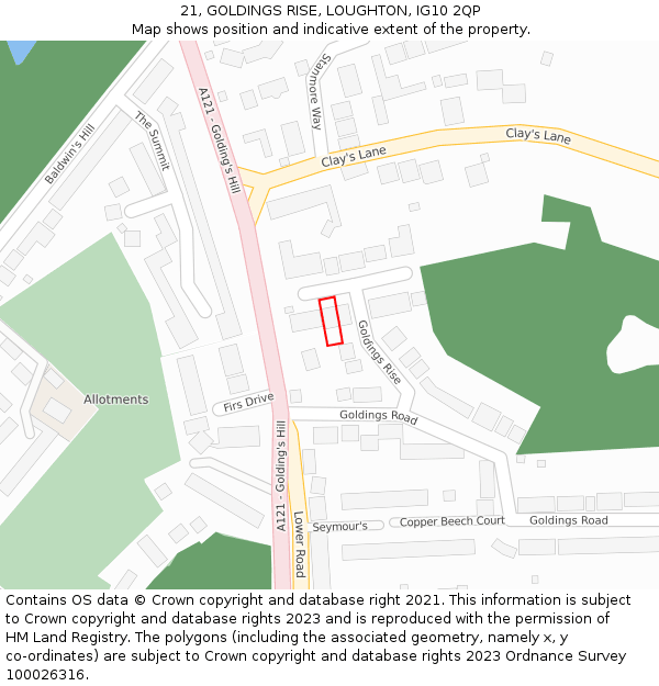 21, GOLDINGS RISE, LOUGHTON, IG10 2QP: Location map and indicative extent of plot