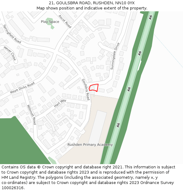 21, GOULSBRA ROAD, RUSHDEN, NN10 0YX: Location map and indicative extent of plot