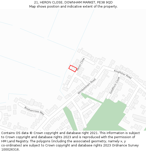 21, HERON CLOSE, DOWNHAM MARKET, PE38 9QD: Location map and indicative extent of plot