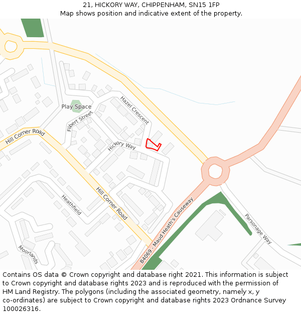 21, HICKORY WAY, CHIPPENHAM, SN15 1FP: Location map and indicative extent of plot