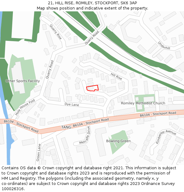 21, HILL RISE, ROMILEY, STOCKPORT, SK6 3AP: Location map and indicative extent of plot