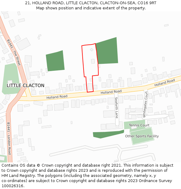 21, HOLLAND ROAD, LITTLE CLACTON, CLACTON-ON-SEA, CO16 9RT: Location map and indicative extent of plot