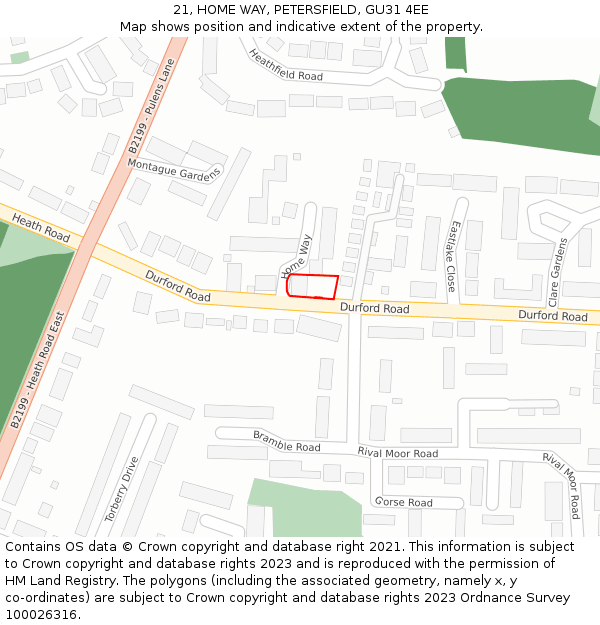 21, HOME WAY, PETERSFIELD, GU31 4EE: Location map and indicative extent of plot