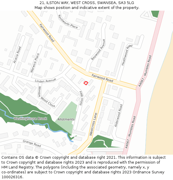 21, ILSTON WAY, WEST CROSS, SWANSEA, SA3 5LG: Location map and indicative extent of plot