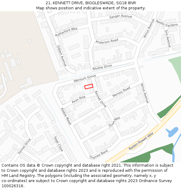 21, KENNETT DRIVE, BIGGLESWADE, SG18 8NR: Location map and indicative extent of plot