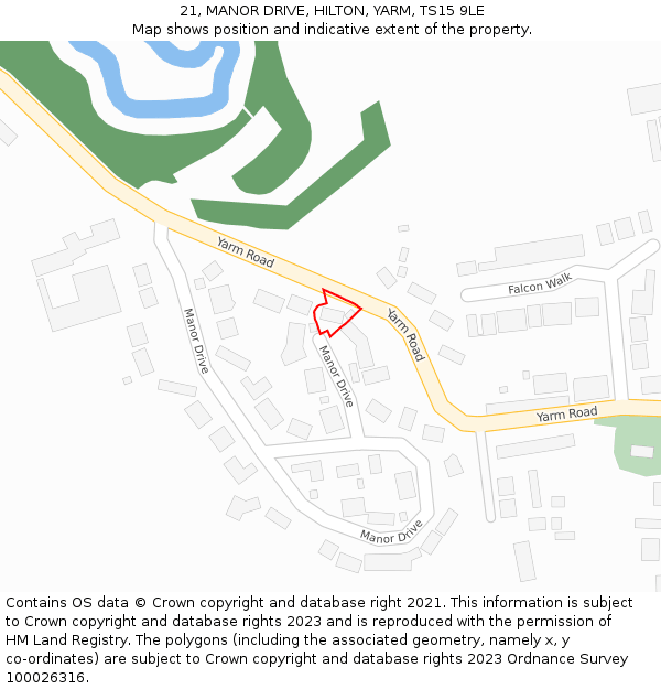 21, MANOR DRIVE, HILTON, YARM, TS15 9LE: Location map and indicative extent of plot