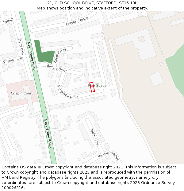 21, OLD SCHOOL DRIVE, STAFFORD, ST16 1RL: Location map and indicative extent of plot