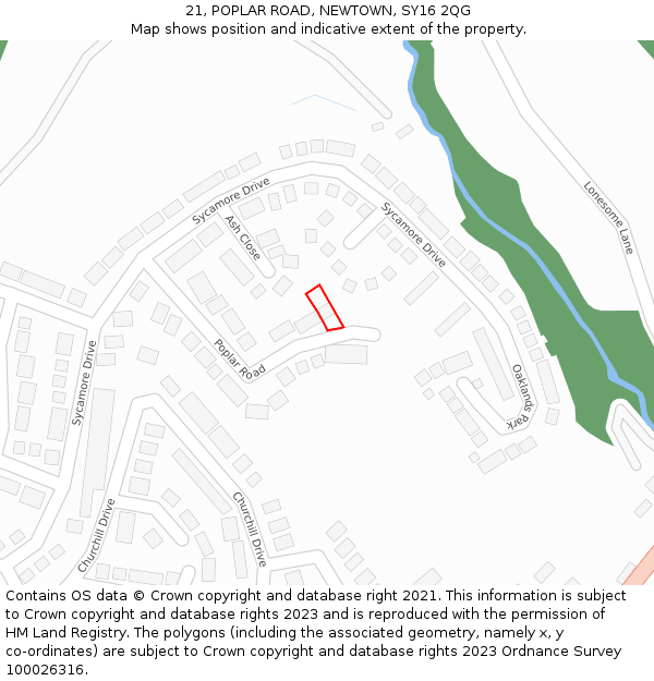 21, POPLAR ROAD, NEWTOWN, SY16 2QG: Location map and indicative extent of plot