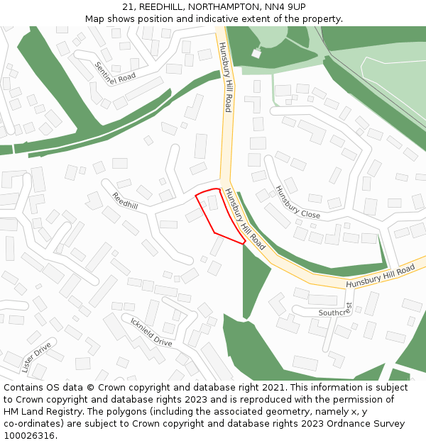 21, REEDHILL, NORTHAMPTON, NN4 9UP: Location map and indicative extent of plot