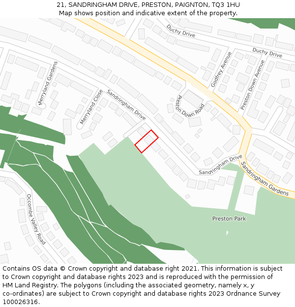 21, SANDRINGHAM DRIVE, PRESTON, PAIGNTON, TQ3 1HU: Location map and indicative extent of plot