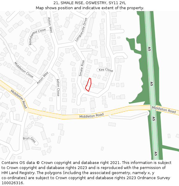 21, SMALE RISE, OSWESTRY, SY11 2YL: Location map and indicative extent of plot