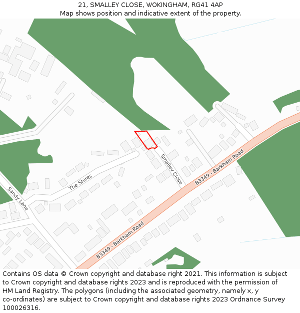 21, SMALLEY CLOSE, WOKINGHAM, RG41 4AP: Location map and indicative extent of plot