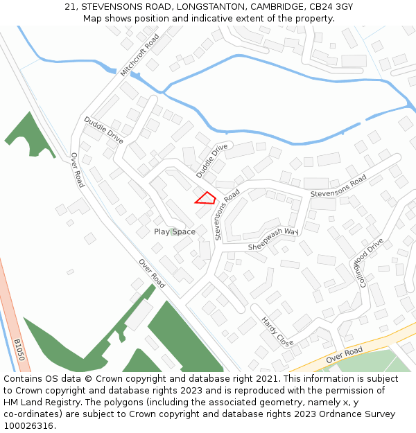 21, STEVENSONS ROAD, LONGSTANTON, CAMBRIDGE, CB24 3GY: Location map and indicative extent of plot