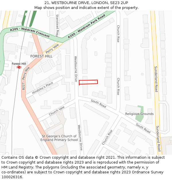 21, WESTBOURNE DRIVE, LONDON, SE23 2UP: Location map and indicative extent of plot