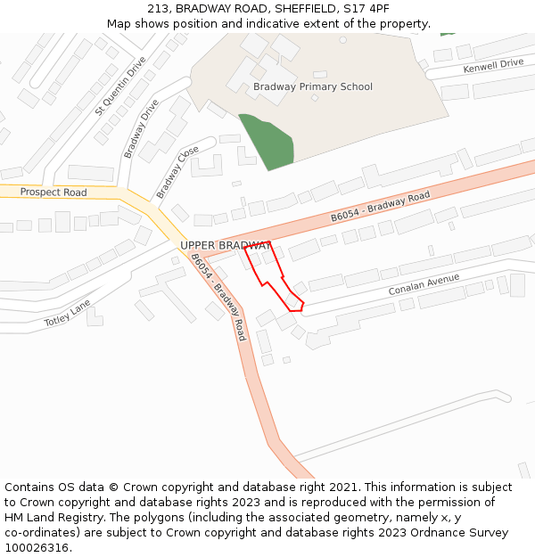 213, BRADWAY ROAD, SHEFFIELD, S17 4PF: Location map and indicative extent of plot