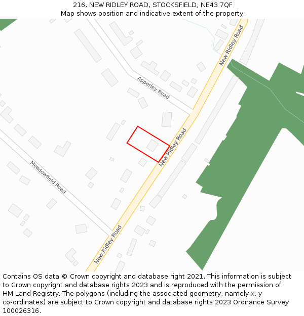 216, NEW RIDLEY ROAD, STOCKSFIELD, NE43 7QF: Location map and indicative extent of plot