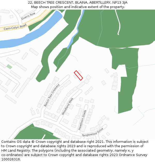 22, BEECH TREE CRESCENT, BLAINA, ABERTILLERY, NP13 3JA: Location map and indicative extent of plot