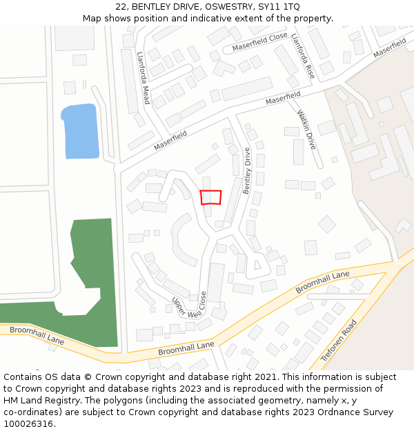 22, BENTLEY DRIVE, OSWESTRY, SY11 1TQ: Location map and indicative extent of plot