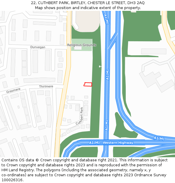 22, CUTHBERT PARK, BIRTLEY, CHESTER LE STREET, DH3 2AQ: Location map and indicative extent of plot