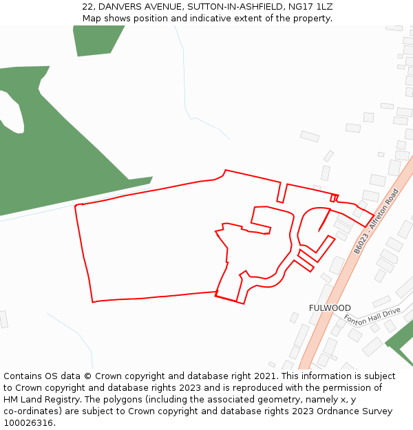 22, DANVERS AVENUE, SUTTON-IN-ASHFIELD, NG17 1LZ: Location map and indicative extent of plot