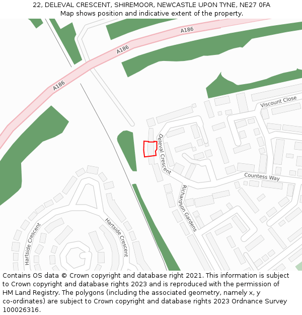 22, DELEVAL CRESCENT, SHIREMOOR, NEWCASTLE UPON TYNE, NE27 0FA: Location map and indicative extent of plot