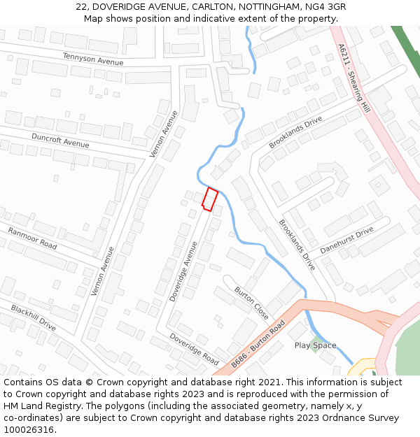 22, DOVERIDGE AVENUE, CARLTON, NOTTINGHAM, NG4 3GR: Location map and indicative extent of plot