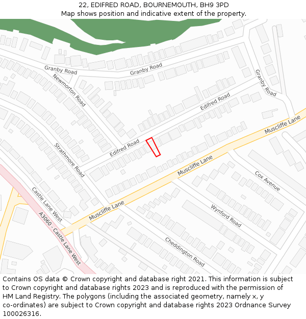 22, EDIFRED ROAD, BOURNEMOUTH, BH9 3PD: Location map and indicative extent of plot