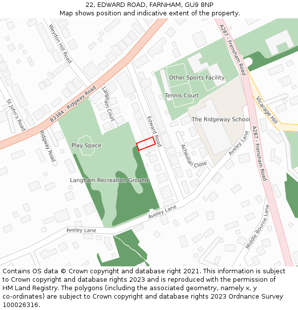 22, EDWARD ROAD, FARNHAM, GU9 8NP: Location map and indicative extent of plot