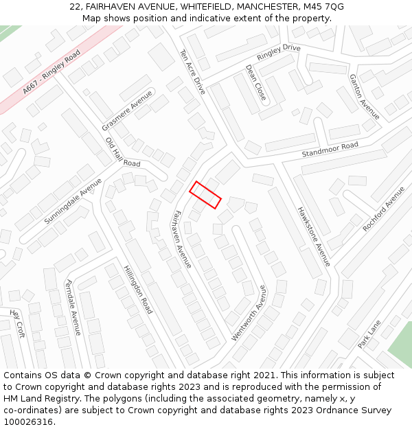 22, FAIRHAVEN AVENUE, WHITEFIELD, MANCHESTER, M45 7QG: Location map and indicative extent of plot