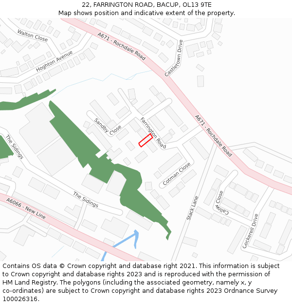 22, FARRINGTON ROAD, BACUP, OL13 9TE: Location map and indicative extent of plot