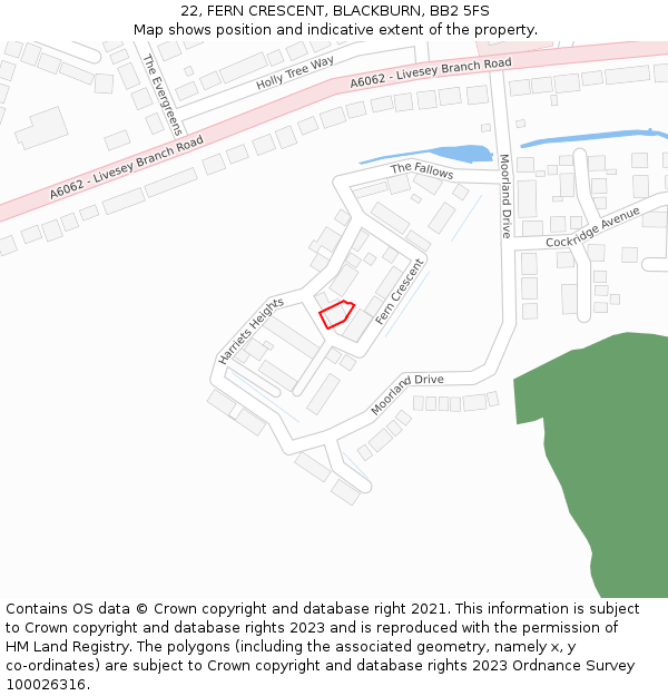 22, FERN CRESCENT, BLACKBURN, BB2 5FS: Location map and indicative extent of plot