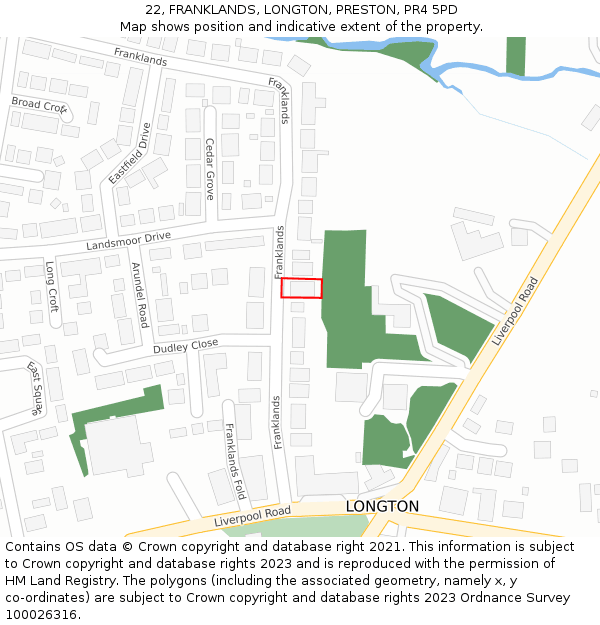 22, FRANKLANDS, LONGTON, PRESTON, PR4 5PD: Location map and indicative extent of plot