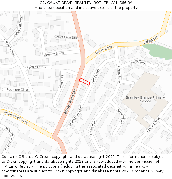 22, GAUNT DRIVE, BRAMLEY, ROTHERHAM, S66 3YJ: Location map and indicative extent of plot