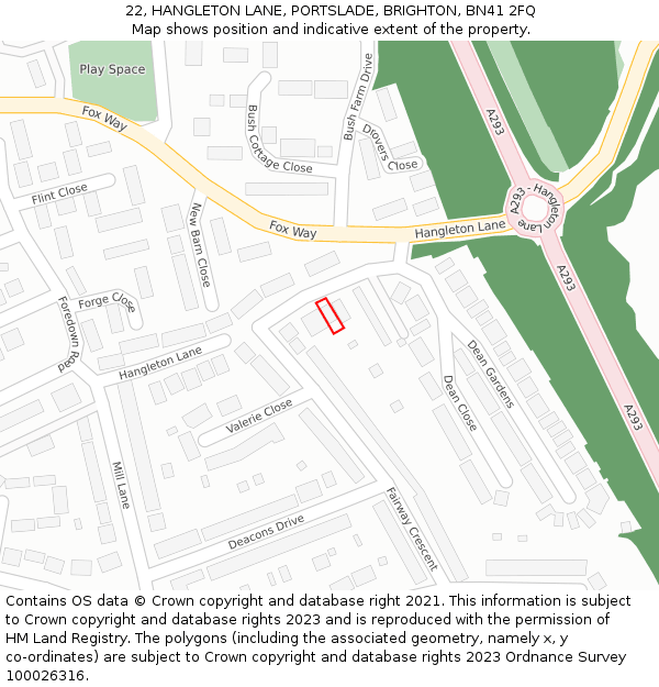 22, HANGLETON LANE, PORTSLADE, BRIGHTON, BN41 2FQ: Location map and indicative extent of plot