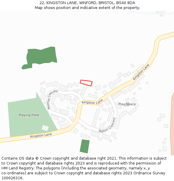 22, KINGSTON LANE, WINFORD, BRISTOL, BS40 8DA: Location map and indicative extent of plot