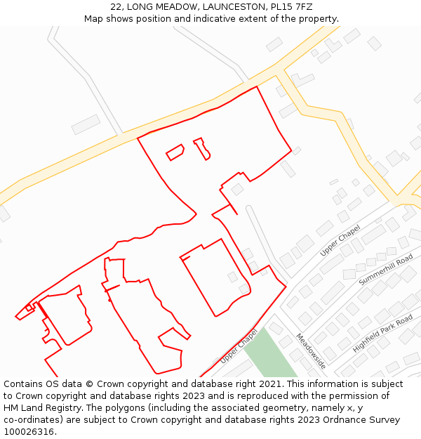 22, LONG MEADOW, LAUNCESTON, PL15 7FZ: Location map and indicative extent of plot