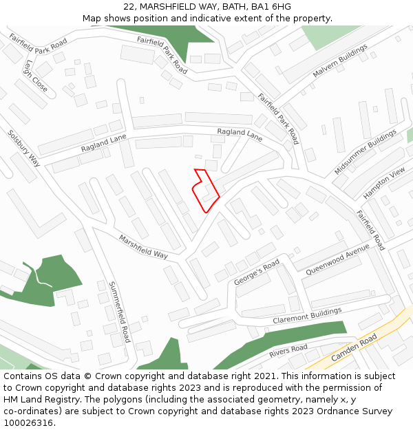 22, MARSHFIELD WAY, BATH, BA1 6HG: Location map and indicative extent of plot