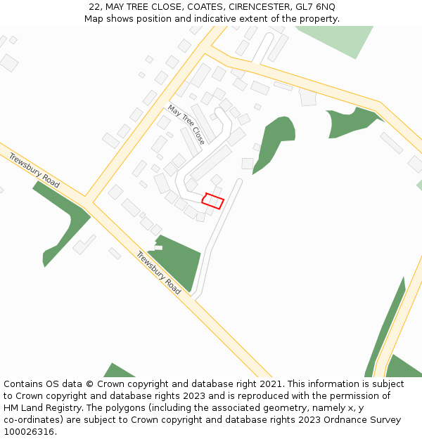 22, MAY TREE CLOSE, COATES, CIRENCESTER, GL7 6NQ: Location map and indicative extent of plot