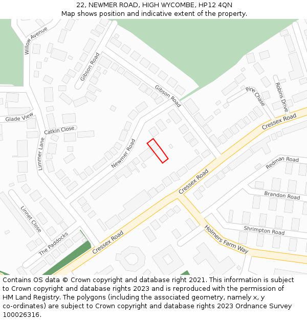 22, NEWMER ROAD, HIGH WYCOMBE, HP12 4QN: Location map and indicative extent of plot