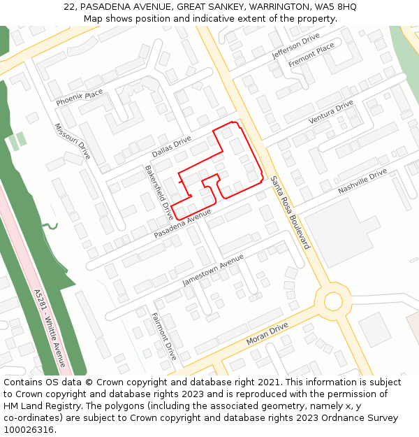 22, PASADENA AVENUE, GREAT SANKEY, WARRINGTON, WA5 8HQ: Location map and indicative extent of plot