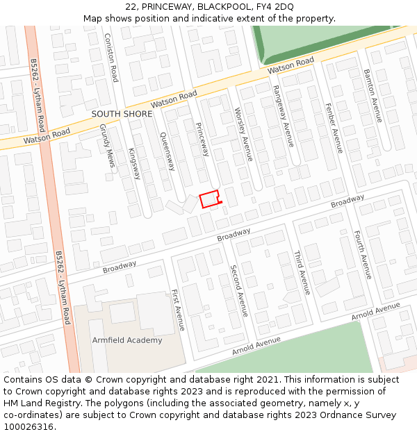 22, PRINCEWAY, BLACKPOOL, FY4 2DQ: Location map and indicative extent of plot